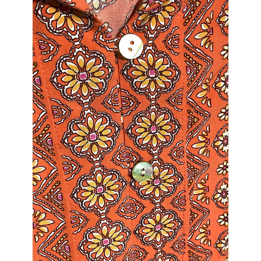 J Jill Floral Button Blouse Orange Top L Hippie Boho Peasant Lagenlook Tassel - Picture 5 of 10